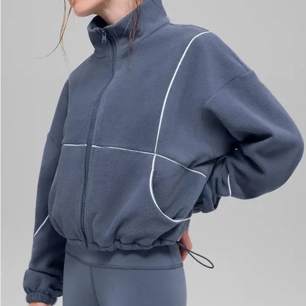ALO Polar Fleece Game Time Full Zip Jacket Bluestone/White M